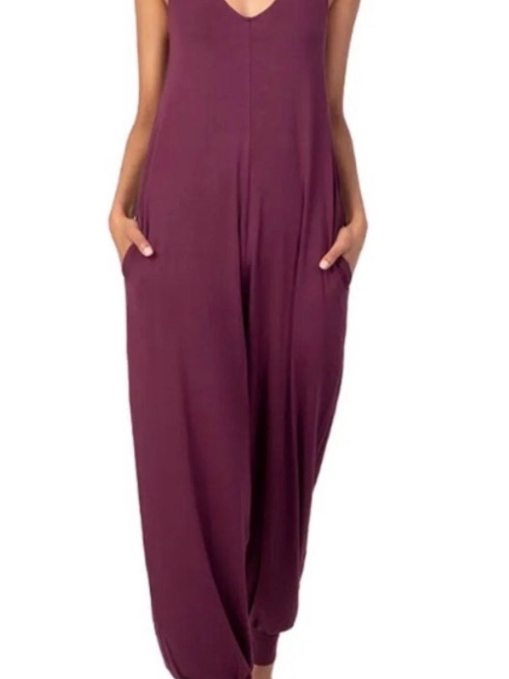 Lively Sleeveless Plum Jumpsuit with Pockets